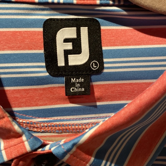 FootJoy Lisle Traditional Stripe Self Collar Golf Polo - Cape Red/Storm/White - Picture 2 of 3